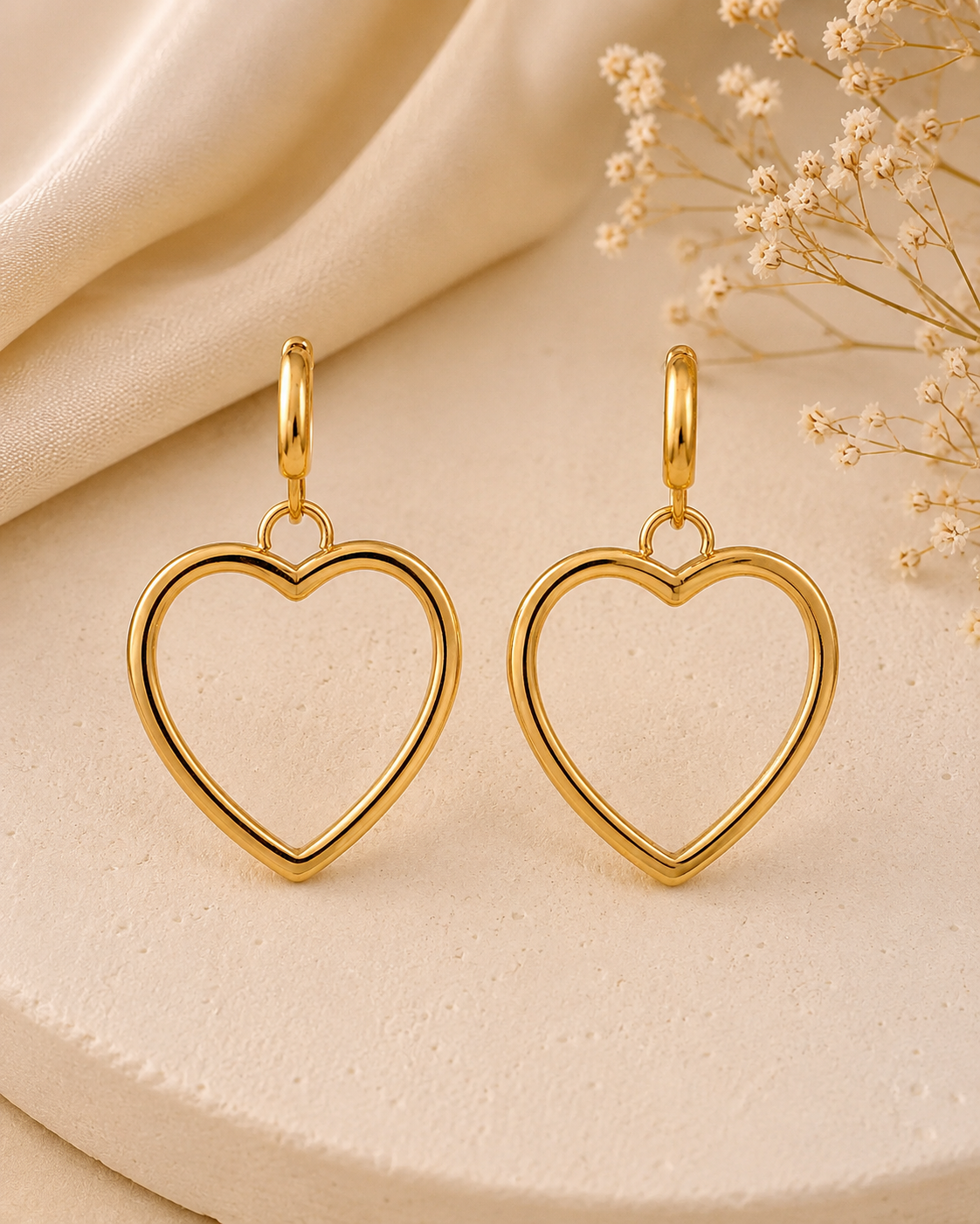 18K Real Gold Plated Korean Heart Hoop Earrings